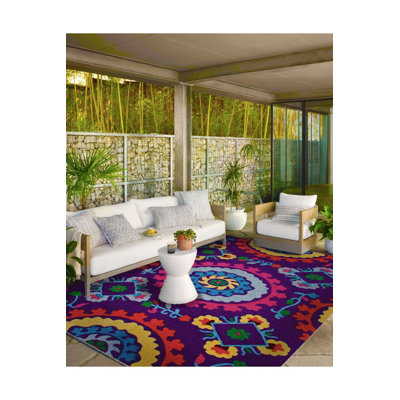 Tapis lavable mauve à motif floral coloré