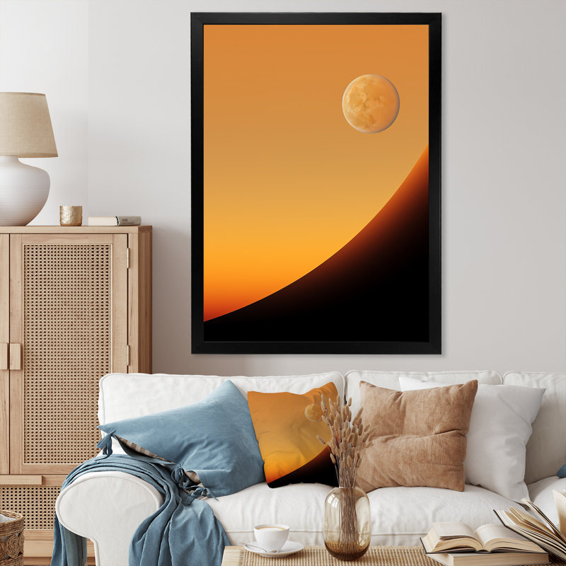 Lune jaune topaze crépuscule, Cadre simple noir, H 44 po x l 34 po x P 1,5 po