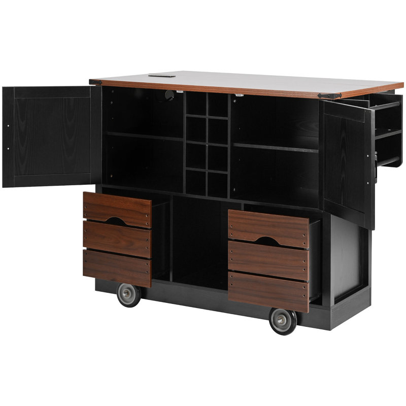 54" Farmhouse Kitchen Island With Drop Leaf, Black