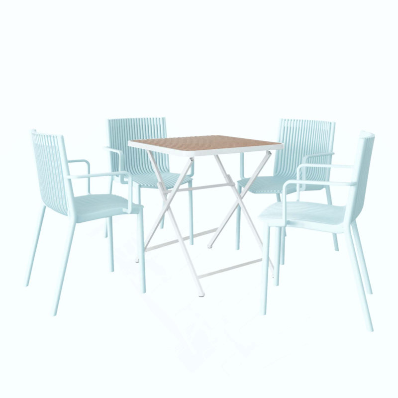 4 pièces Fauteuil empilable en PP pour une utilisation intérieure / extérieure - Dossier à lattes ergonomique avec table pliante multifonctionnelle intérieure / extérieure moderne - Plateau de table en PP avec pieds en métal