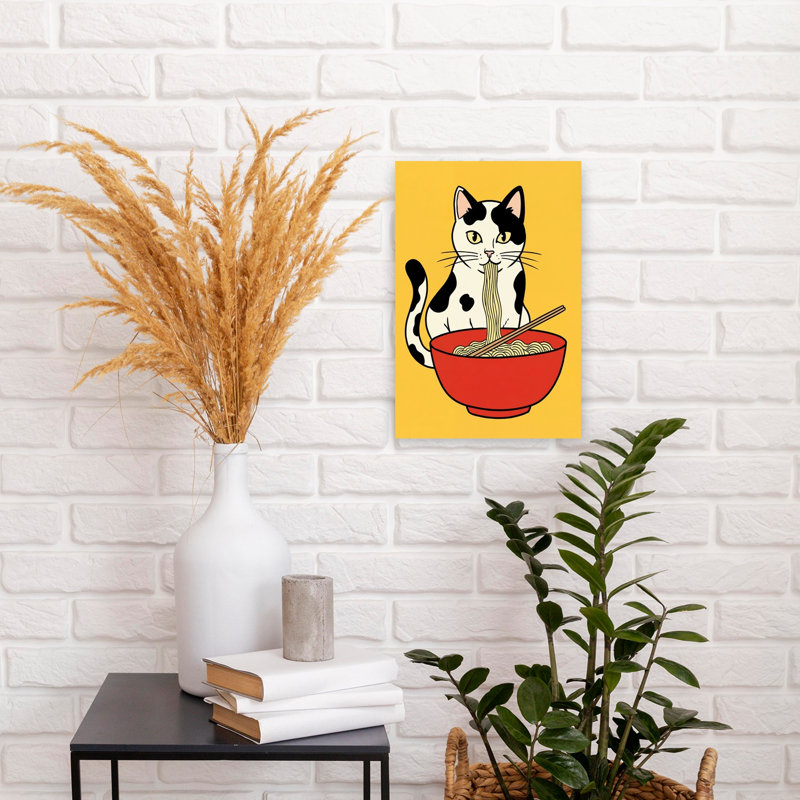 Art mural contemporain Ramen Cat, H 18 po x l 12 po