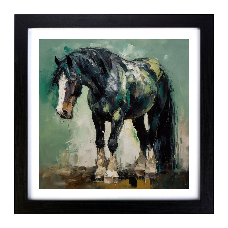 Shire Horse Abstract Expressionism - Single Picture Frame Print on Wood, Black