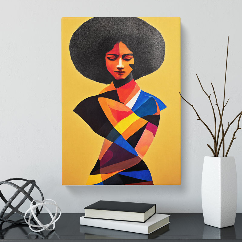 CAN-V0523-2943X Woman With Afro Torn Paper 1 Piece Wrapped Canvas Wall Art, 76cm H x 50cm W, No frame