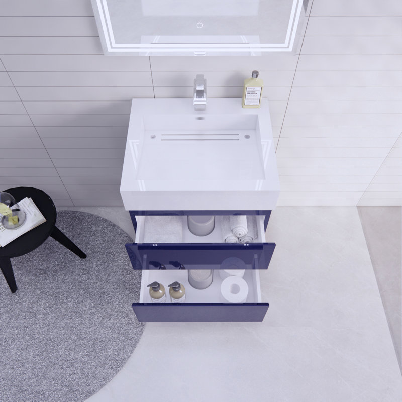 Babajide Bathroom Vanity with Acrylic Top, High Gloss Night Blue