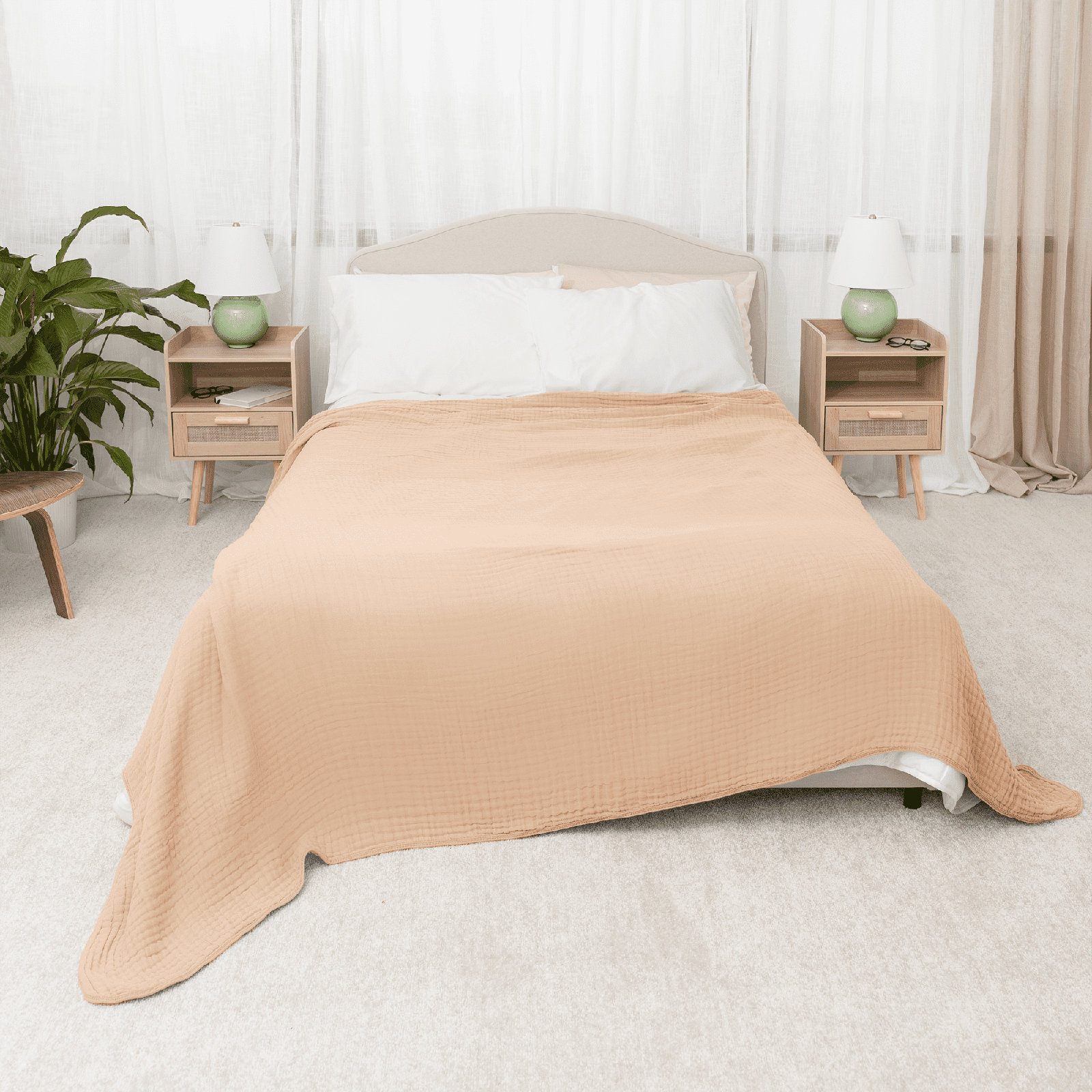 Karlina Cotton Muslin Throw Blanket, Queen, Cream