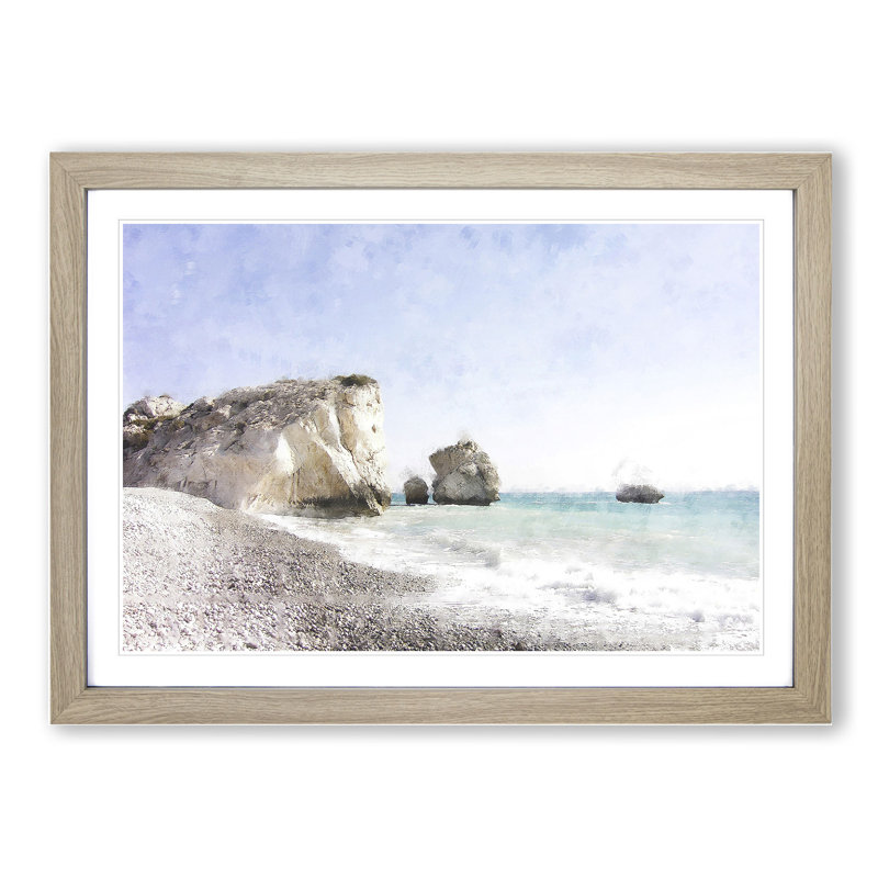 Cyprus Beach - Picture Frame Painting, 27cm H x 36cm W x 2cm D, Oak Framed