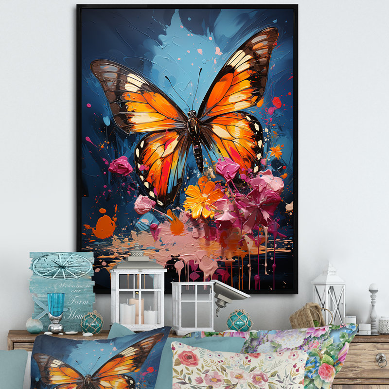 Papillon Pop Art Papilio sur toile, Cadre flottant noir, H 20 po x l 12 po x P 1 po