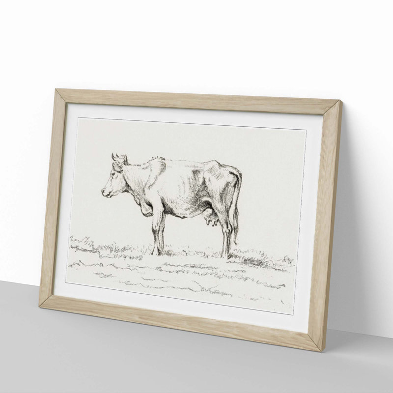 A Standing Cow by Jean Bernard - Single Picture Frame Print, 45cm H x 63cm W x 2cm D, Oak Framed
