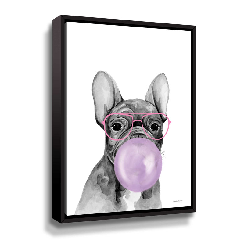 Toile tendue avec chiot Bubble Gum, H 10 po x l 8 po, Cadre noir