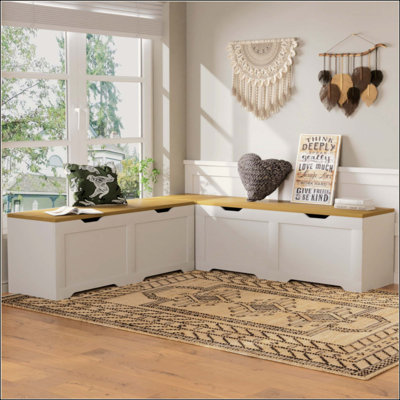 Banc de rangement multifonctionnel en L 3 pièces avec coussin, servant de banc de coin de cuisine, de boîte de rangement pour jouets ou de siège de coin lecture