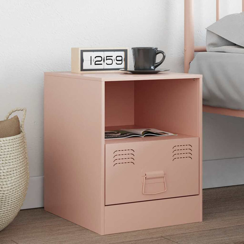 34.5cm W Steel Bedside Table, Pink