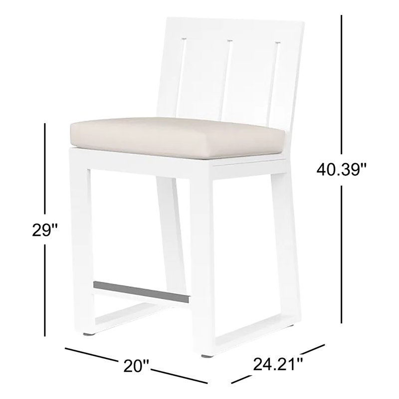 Tabouret de bar avec coussin Camela, Tabouret de bar (siège d'une hauteur de 30 po), Toile Sunbrella® naturel