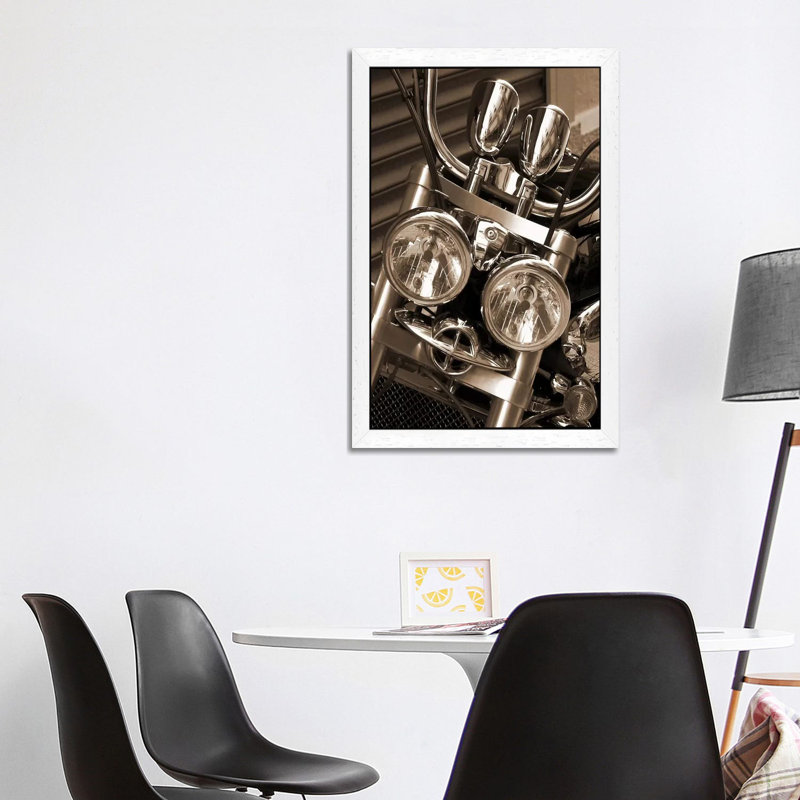 Harley Motorcycle - Print on Canvas, 101.6 cm H x 66.04 cm W, White Framed
