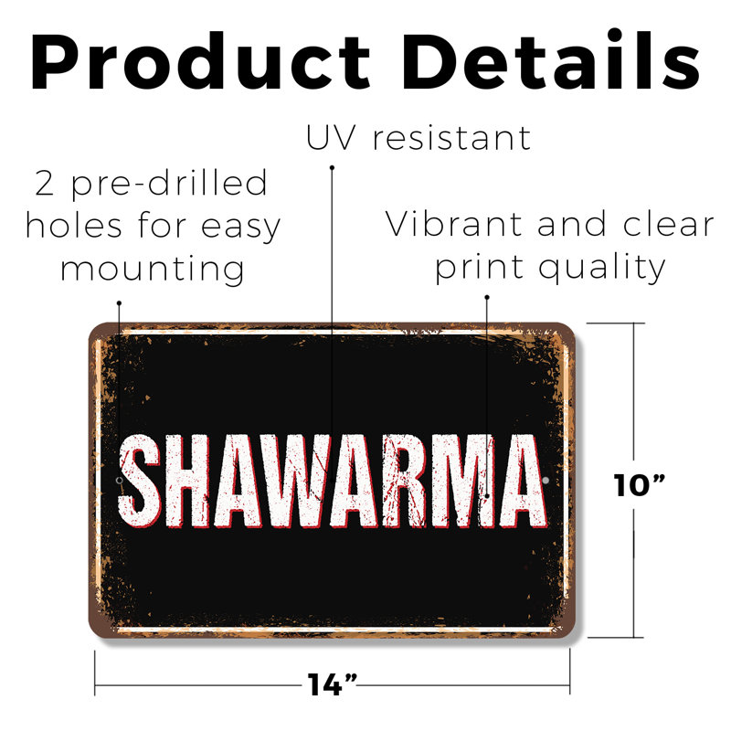 Enseigne en plastique 10 po x 14 po Shawarma Street, H 10 po x l 14 po x P 0,1 po