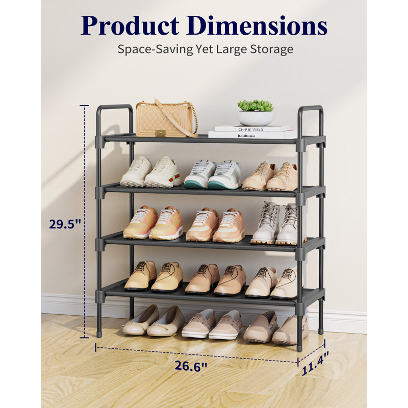 Shoe Rack for Closet, Sturdy and Long-Lasting Shoe Shelf, Shoe Rack for Entryway, Personalized DIY Shoe Organizer, Shoe Rack Organizer for Space-Saving, 27.6" x 11.8" x 29.9", Black