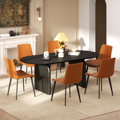 70in Oval Dining Table Sets  With PU Leather Chairs