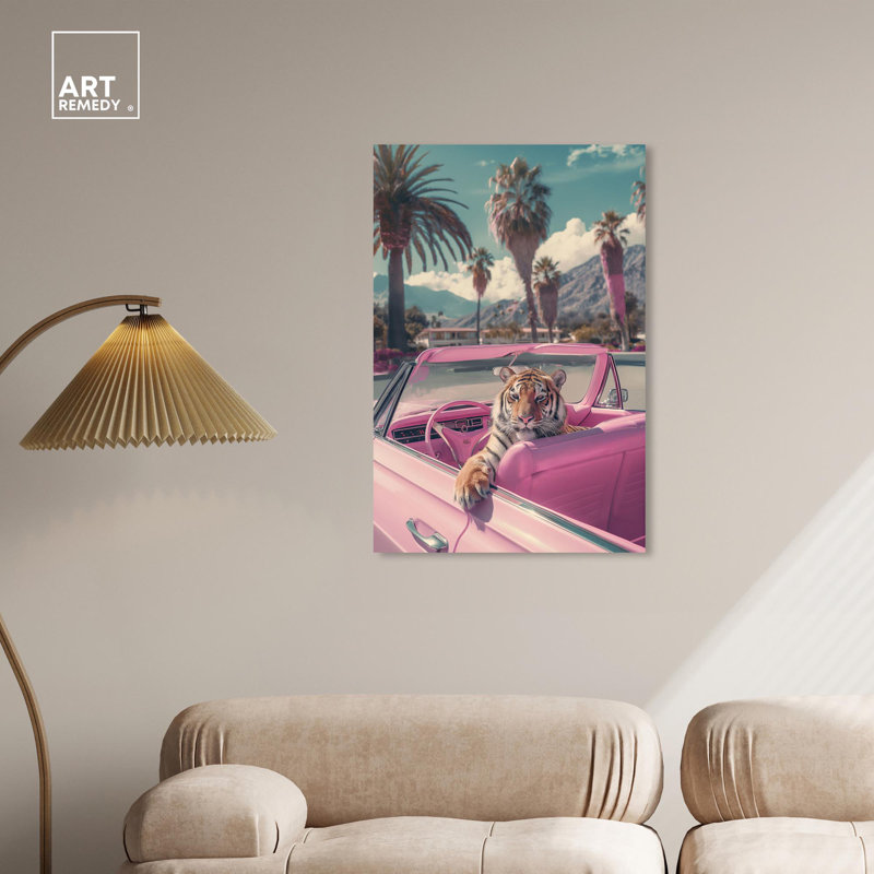 Art mural rose Rosy Tiger's Ride I, Toile tendue, H 36 po x l 24 po