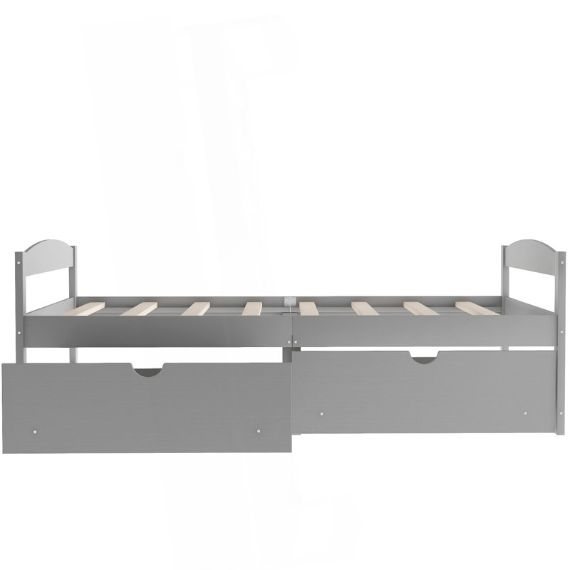 Lit plateforme simple avec deux tiroirs, Gray