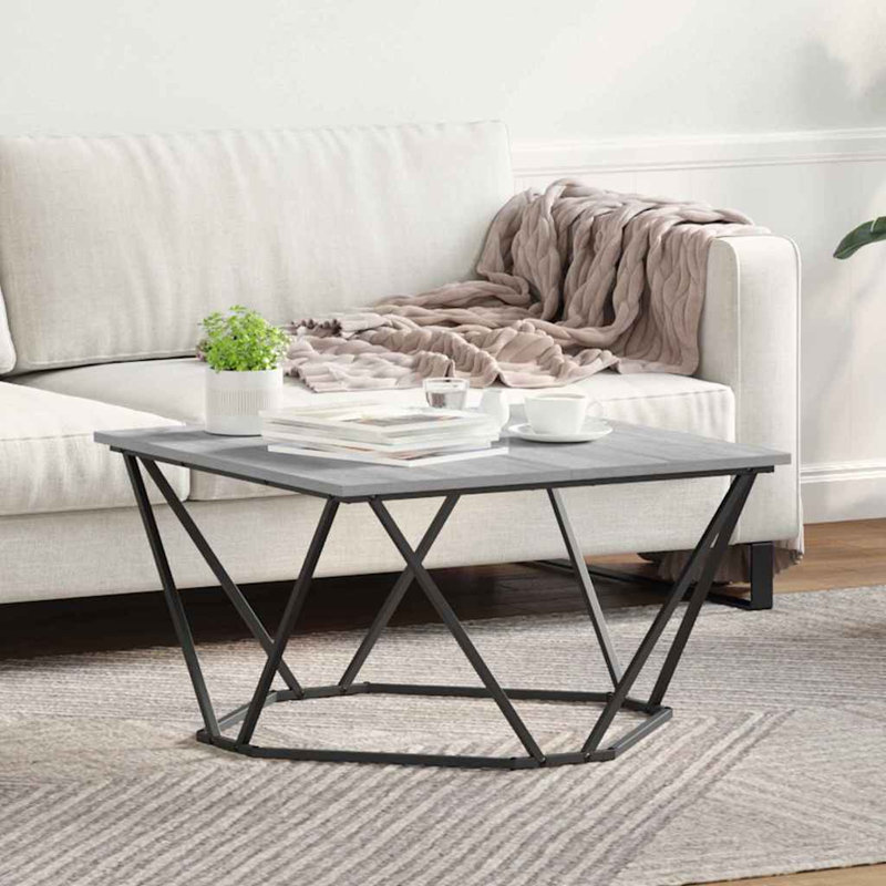 Coffee Table Engineered Wood and Steel Modern Low Living Room Square, Grey