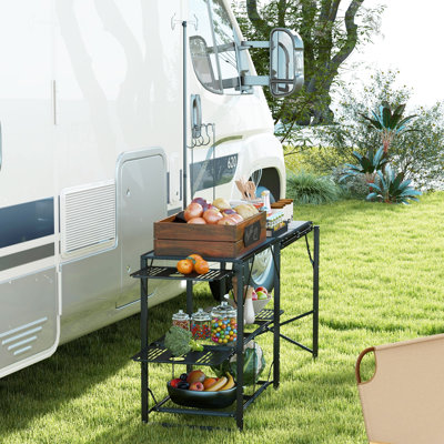 Table de cuisine de camping pliante, station de cuisson de camping portable avec support de lanterne réglable