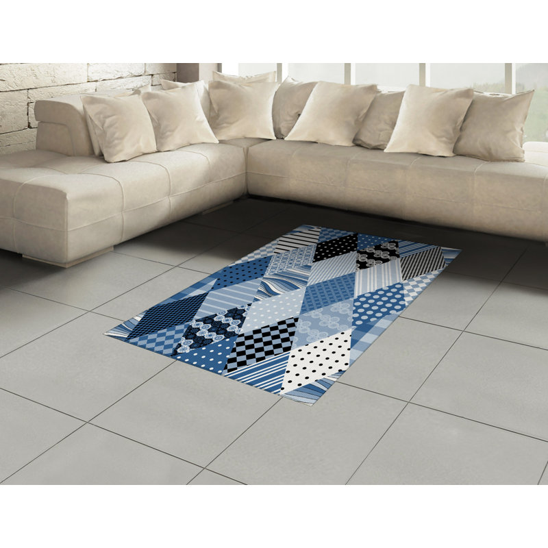 Blue High Density Long Fiber Poly Threads Decorative Area Rug Carpet, Rectangle 4' x 5'8"