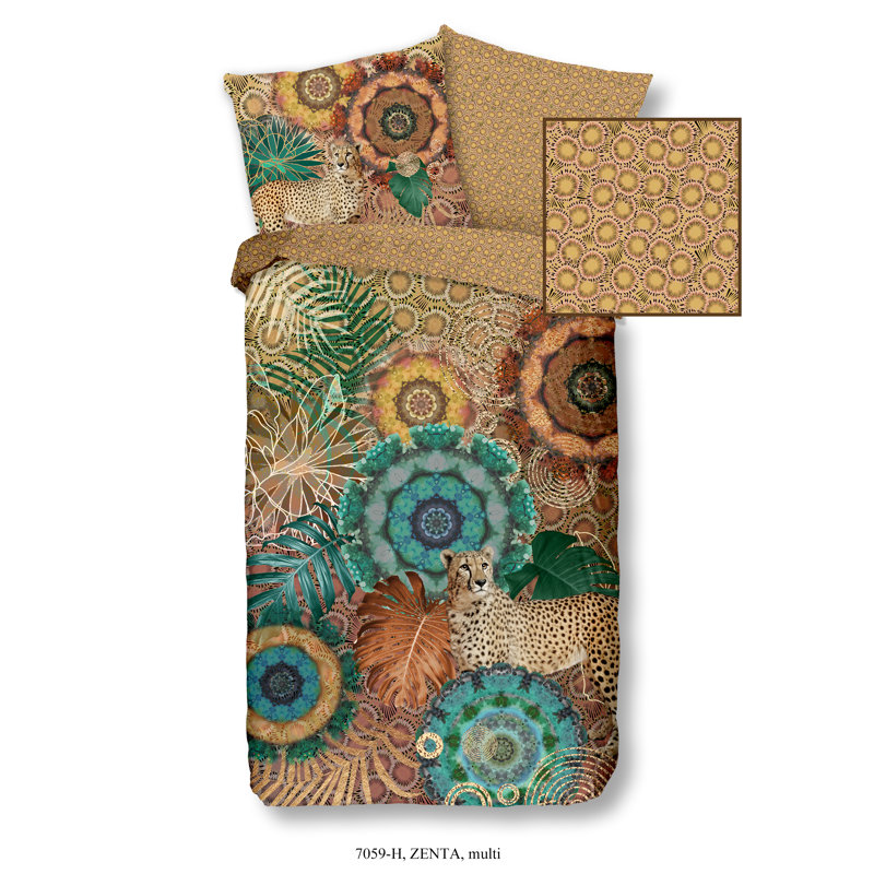 Bedding 135x200+1-80x80hip Cotton-satin No.7059 Multi, 155cm x 220cm Duvet Cover + 1 pillowcases 80 x 80