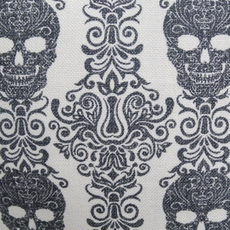 Coussin Gothic Damask Skull - Lin en coton noir et blanc