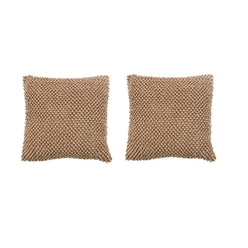 Felt Ball Square Cotton Pillow Cover, Beige