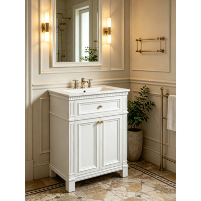 Meuble-lavabo vintage avec lavabo en céramique, portes à fermeture douce et tablette réglable