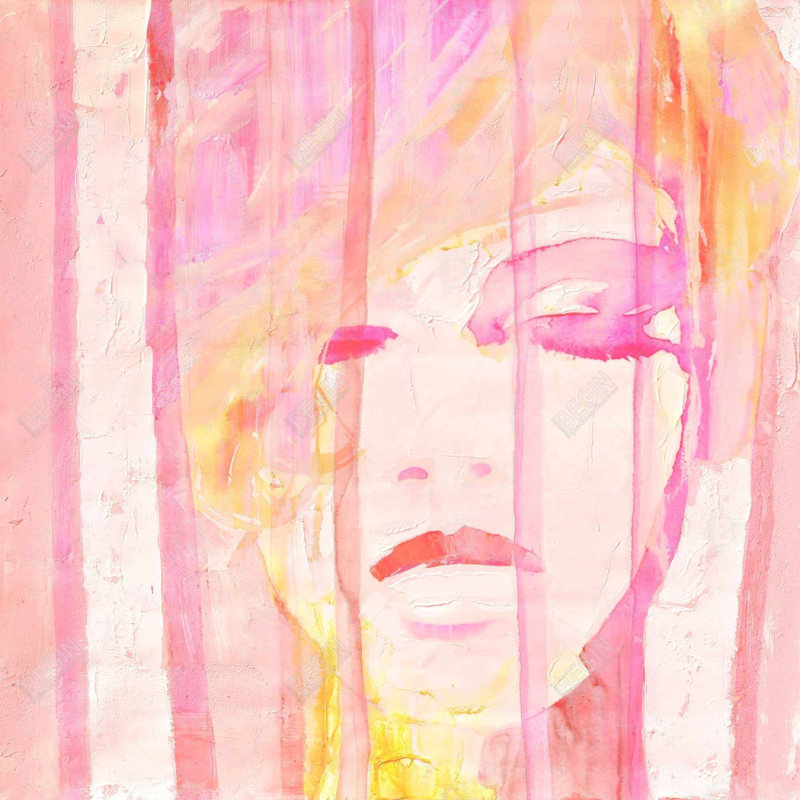 Abstract portrait feminine - 26"x26" Throw pillow - Poly twill - Print on demand, Pink/Orange