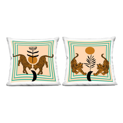 Stupell Industries Boho Symmetrical Wild Cats Design by Melissa Wang  Throw Pillow (Set of 2)