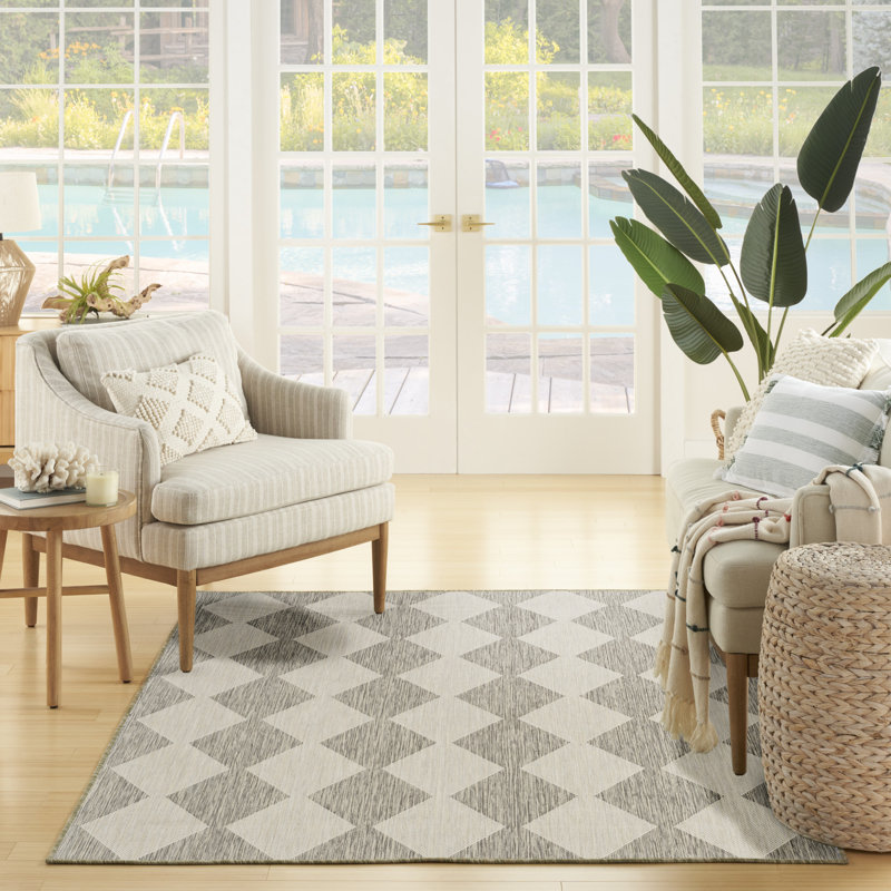 Tapis intérieur / extérieur rectangulaire Positano, Rectangle 5 pi x 7 pi, Gris / Crème