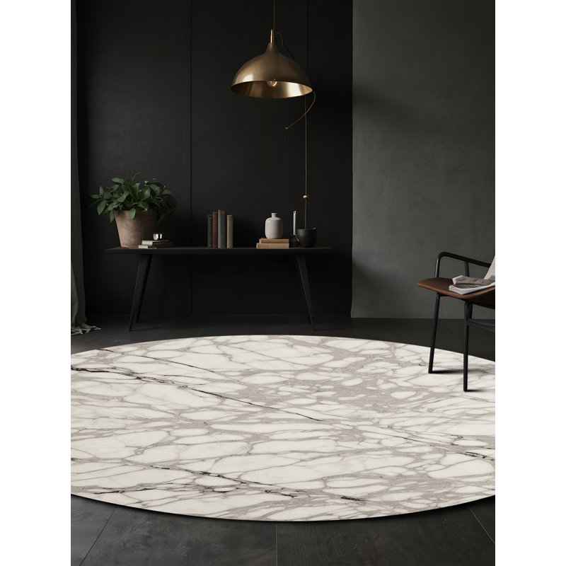 Tapis gris soyeux et moelleux, Rond 5 pi