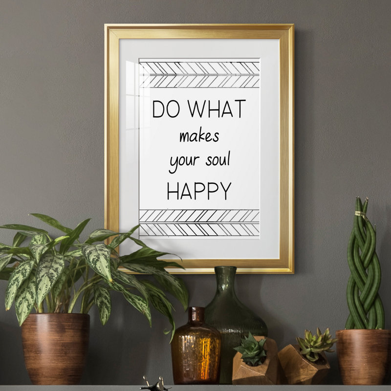 Your Soul Happy - Matted and Framed Under Glass, Large Living Room Wall Art, 22.5" H x 30.5" W x 1.5" D, Gold