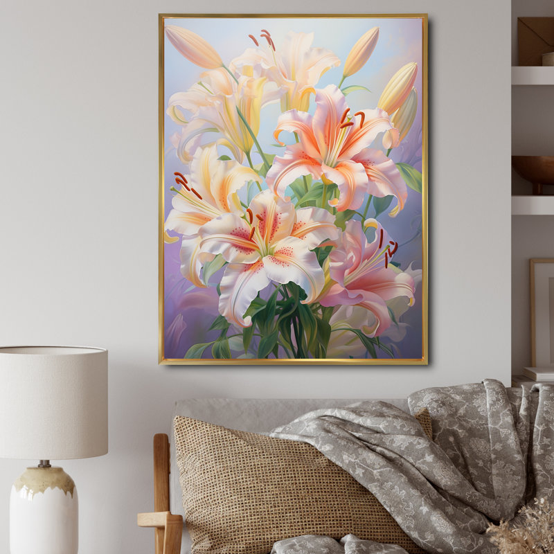 Pink Yellow Lilies Romantic Impression " Pink Yellow Lilies Romantic Impression ", 44" H x 34" W x 1.5" D