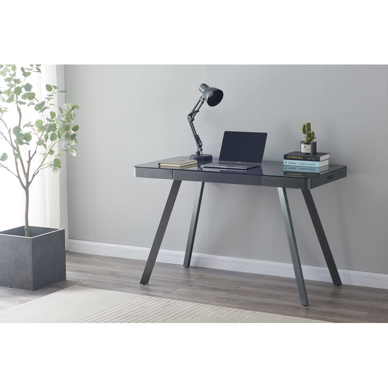Glass Top Metal Base Writing Desk