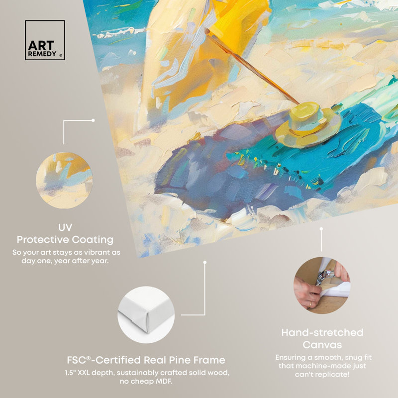Morning Beach View Yellow and Blue Coastal Canvas Wall Art, 30" x 20"