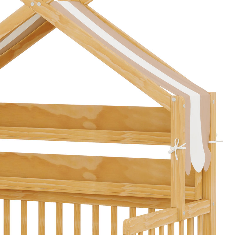 Lit moderne en bois avec tête de lit, Naturel, Lit simple