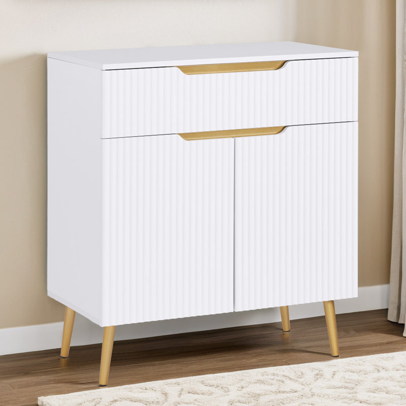 White Console Table with Storage Drawer, Entryway Table with Cabinet