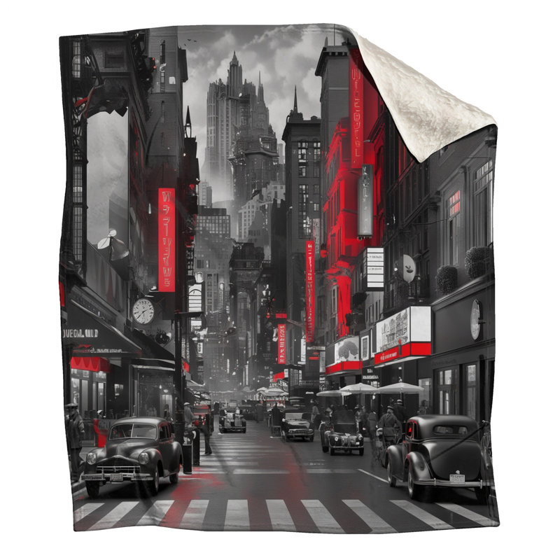 Couvertures noires et blanches Cityscape, 60 po L x 80 po H