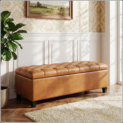 Banc repose-pieds avec rangement, surface en polyuréthane, pieds en bois d'hévéa, capacité de 300 lb