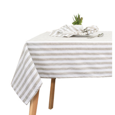 Beige Striped Everyday Design Cotton Tablecloth