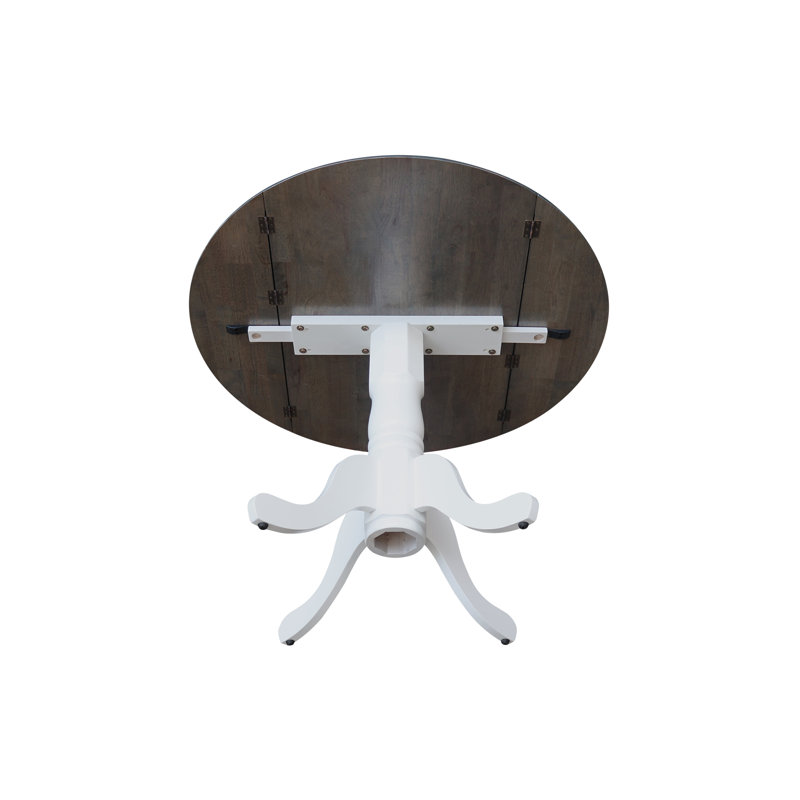 Philipston Extendable Round Solid Wood Dining Table, White, Heather Gray