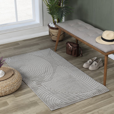Gray Neutral Modern Outdoor Rug, Geometric Stain Resistant Easy to Clean Rug For Patio, Balcony, Decks