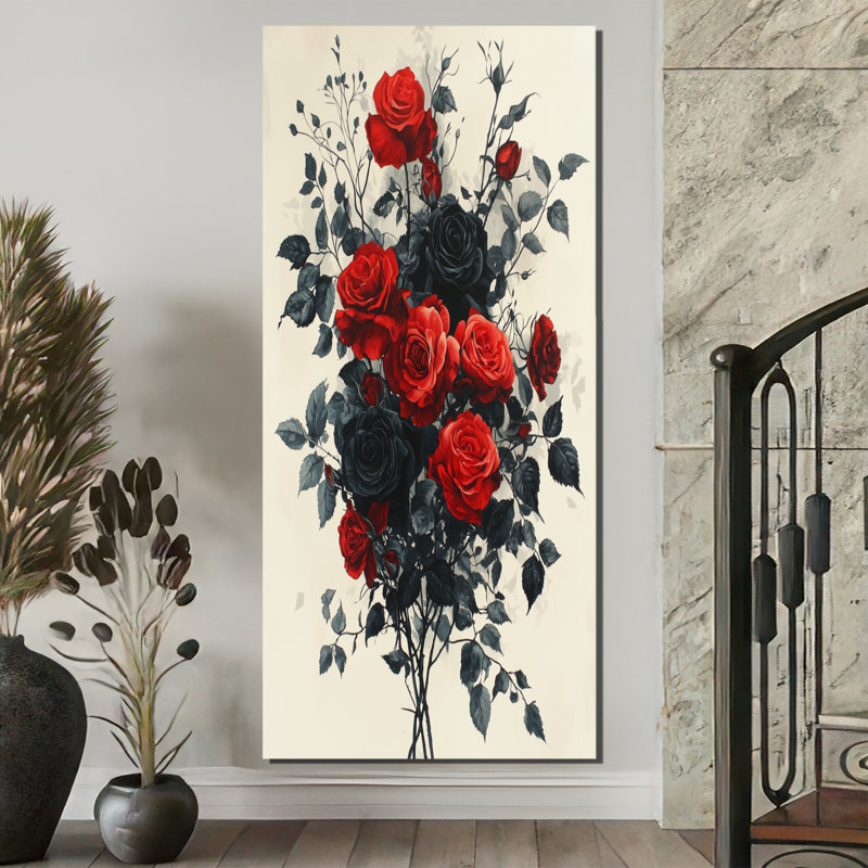 Hurst Midnight Red Black Roses Bouquet - Roses, reproduction sur toile encadrée, H 60 po x l 28 po, Toile tendue