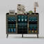 Armoire à vin moderne avec éclairage à DEL, portes en verre, supports à vin, porte-verres et station de café en bois-2142670327