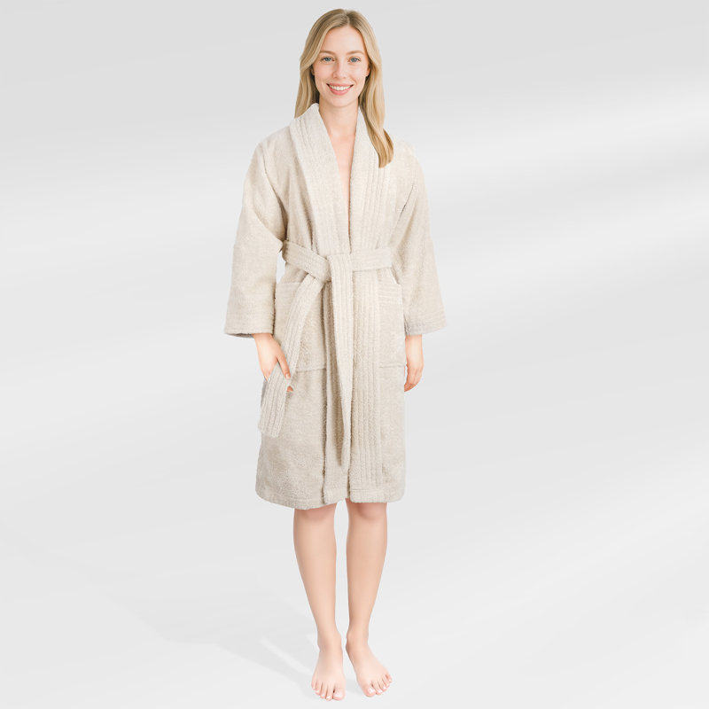 100% Cotton Turkish Bathrobes, Soft Absorbent Lightweight Unisex Couple Robes, XS, Beige