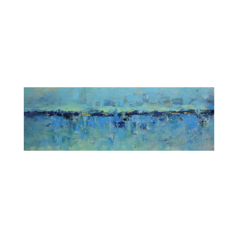 Abstract Seascape XXI by Radiana Christova - Panoramic Painting on Canvas, 30.48 cm H x 91.44 cm W x 1.91 cm D, No Frame