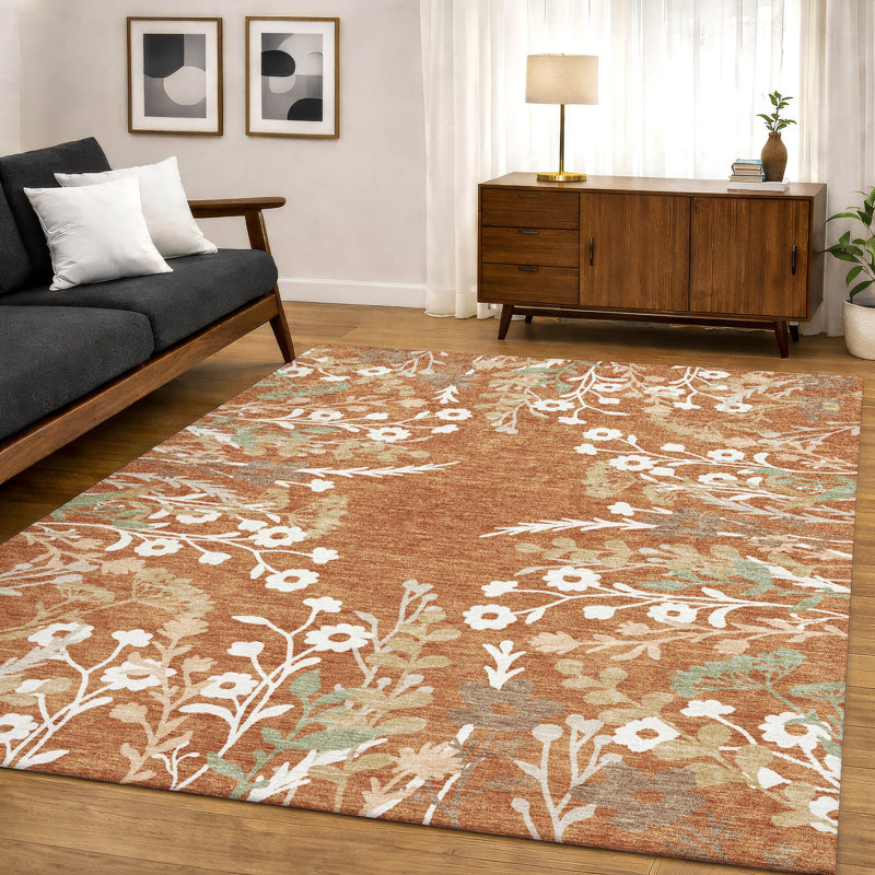 Tapis floral lavable à la machine de qualité supérieure Mayfield AMF2334, Paprika, 10' x 14'