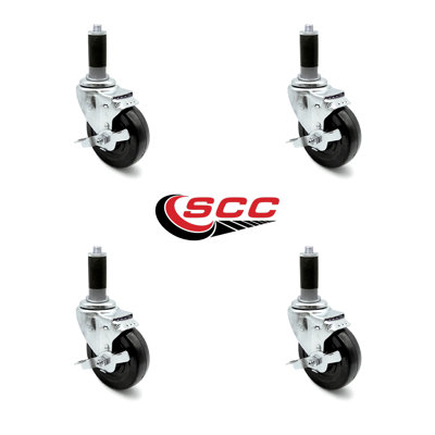 Hard Rubber Wheel Swivel 1 Inch Expanding Stem Caster Set Brake